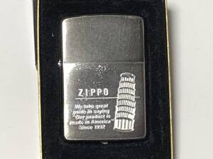 未使用 ケース付き ZIPPO ジッポー ピサの斜塔 1994年製 シルバー アメリカ オイルライター MADE IN USA