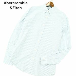 Abercrombie&Fitch アバクロンビー＆フィッチ トナカイ刺繍★ SUPER SLIM 長袖 ボタンダウン ストライプ シャツ Sz.M メンズ　A4T03384_4#C