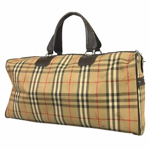 【1円～】バーバリー BURBERRY バッグ ボストンバッグ ハンドバッグ 旅行用カバン ノバチェック シャドーホース ナイロン ブラウン 中古