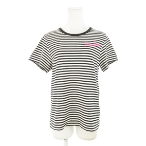 マークジェイコブス MARC JACOBS Tシャツ カットソー ラウンドネック 半袖 ボーダー ヒョウ柄 レオパード 総柄 ドットロゴ M ピンク 黒