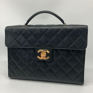 美品 CHANEL シャネル キャビアスキン マトラッセ デカココマーク ビジネスバッグ ブリーフケース ブラック ゴールド金具 ハンドバッグ