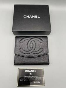 ■美品■ CHANEL シャネル ココマーク キャビアスキン 二つ折り 財布 ウォレット 小銭入れ 札入れ Wホック