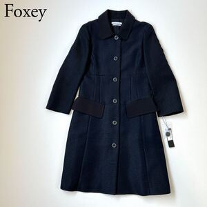 美品 FOXEY NEW YORK フォクシーニューヨーク ロングコート ドットスイスジャケットドレス Dotted Swiss Jacket Dress ネイビー 38