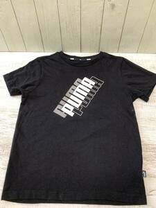 【送料無料】PUMA　プーマ半袖Tシャツ　黒　ナナメロゴがおしゃれ　130cm