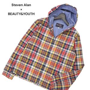 米国製★ Steven Alan × BEAUTY&YOUTH スティーブンアラン × アローズ チェック柄 Wジップ パーカー Sz.M　メンズ　C4T07139_7#O