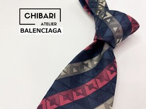 【美品】BALENCIAGA　バレンシアガ　レジメンタル柄 ネクタイ 3本以上 送料無料 メンズ グレイネイビー　1104157