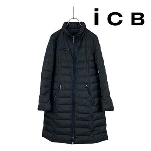 12T422☆ iCB アイシービー ブラック ロングコート ダウンコート アウター 綺麗なシルエットです◎ ダブルジッパー 秋冬 防寒 L サイズ6 