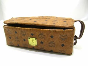 ★【B送900円】824　MCM　エムシーエム　ヴィセトス柄　キャメル　レザー　長方形バッグ　ロゴ　ポシェット　クラッチ　総柄　ブラウン　