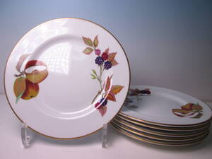 ☆ROYAL WORCESTER ロイヤルウースター エベシャムゴールド デザートプレート 17cm 6枚 箱無 ケーキ皿/プラム/ブルーベリー