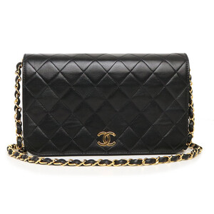 （中古）シャネル CHANEL マトラッセ 23 フルフラップ チェーン ショルダーバッグ ラムスキン レザー ブラック 黒 ゴールド金具