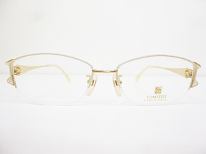 ∞【デッドストック】COMTESSE コンテス 眼鏡 メガネフレーム CM-6065 52[]16-135 メタル チタン 一部18金 ゴールド ホワイト 日本製 □H8