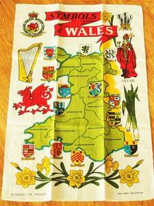 新品! アイルランド製 クロス ティータオル (ウェールズのシンボル、SYMBOLS of WALES)