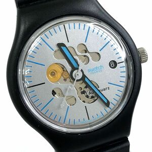 新品 Swatch スウォッチ 腕時計 STB401 オートクオーツ autoquarz アナログ ラウンド カレンダー シルバー ブラック コレクション