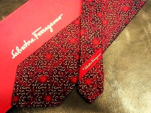 ★良品★3R05919【Ferragamo】フェラガモ「花 植物 柄」ネクタイ