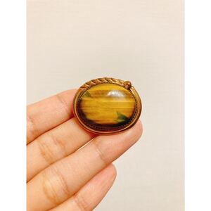 超希少!!VTG NAVAJO 1940’s GOLD ON STERLING SILVER TIGERS EYE PIN BROOCH USAビンテージナバホゴールドオンシルバータイガーアイピン