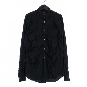 ブラックコムデギャルソン BLACK COMME des GARCONS 21AW ポリ縮絨 フリルシャツ 長袖 L 黒 ブラック 1H-B026 AD2021 レディース