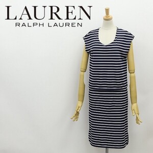 国内正規品◆RALPH LAUREN ラルフ ローレン ボーダー柄 ストレッチ ノースリーブ ワンピース 紺 ネイビー×ホワイト XS