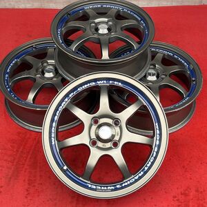 日本製。WEDS SPORT RACING アルミホイール 15インチX5J +43 PCD 100/4H 中古ホイールのみ4本セット。軽自動車用等。