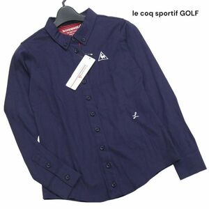 【新品 未使用】 le coq sportif GOLF ルコック スポルティフ ゴルフ 通年 花 刺繍♪ 長袖 シャツ Sz.S　レディース 紺　K4T00117_1#C