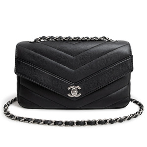 （未使用　展示品）シャネル CHANEL シェブロン Vステッチ チェーン ショルダーバッグ ソフトキャビアスキン レザー ブラック 黒 A91563