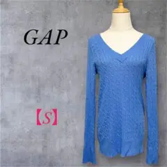 【ギャップ】　GAP　ケーブル編みニット　コットンカシミヤ　Vネック　ブルー