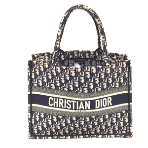 1円 クリスチャンディオール オブリーク ブックトート ハンドバッグ 鞄 イタリア製 ネイビー系 Christian Dior