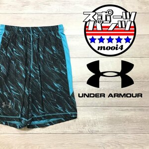 SP1-123★日本未発売★GOODデザイン★【UNDER ARMOUR アンダーアーマー】ストレッチ 総柄 ハーフパンツ【メンズ M】黒×水色 バスケ