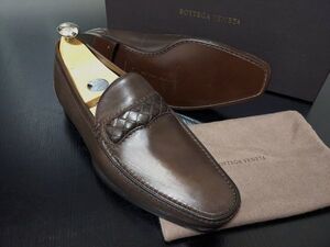 未使用 ボッテガヴェネタ 40 BOTTEGA VENETA イントレチャート ソフトドレスローファー 濃茶 箱付 9732