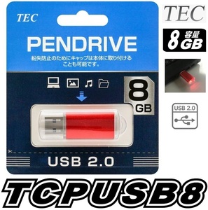 8GB USBメモリ TEC USB2.0 8GB キャップ式 フラッシュメモリ U202 TCPUSB8 レッド キャップ付 フラッシュドライブ