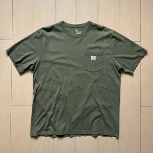 00s carhartt カーハート 半袖Tシャツ ポケT ワンポイント Lサイズ ポケット グリーン