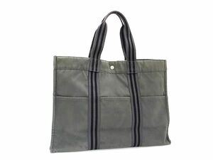 1円 HERMES エルメス フールトゥGM キャンバス シルバー金具 ハンドバッグ トートバッグ レディース メンズ グレー系 BF7894