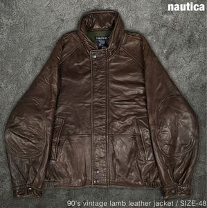 名作 nautica 90s ビンテージ ラムレザー ジャケット ノーティカ ブルゾン 本革 jacket 