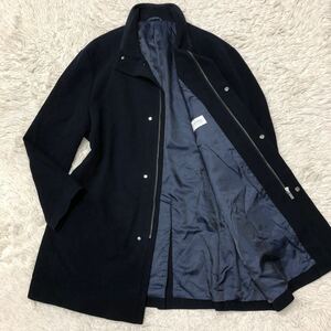 超希少2XL!カルバンクライン【圧倒的高級感】Calvin Klein PLATINUM ウール ロングコート ネイビー ジップアップ 大きいサイズ 秋冬 艶 3L