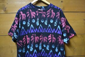 グッドデザインUSA製90SビンテージFRUITOFTHELOOMフルーツオブザルームボディ総柄プリントTシャツ黒XL綿100アメカジストリートnt5992