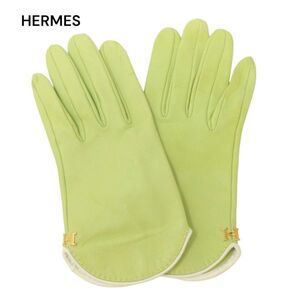 フランス製★ HERMES エルメス 通年 Hロゴ♪ レザー グローブ 手袋 Sz.S　レディース　K4G00055_4#U