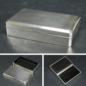 銀製 シガレットケース(煙草入 莨箱 小箱 小物入)生駒製 銀刻印 200g 専用箱 s24040204