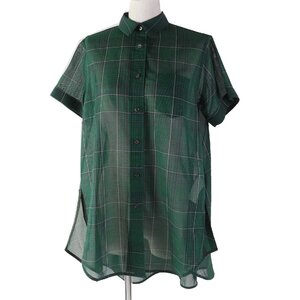 極美品◎Sacai サカイ 22年 22-05989 Glencheck Mix Shirt ロゴボタン チェック柄 シースルー 半袖シャツ 緑 2 日本製 正規品 レディース