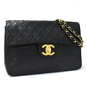 1円 ◎極美品 CHANEL シャネル チェーンショルダーバッグ デカマトラッセ ココマーク ラムスキン レザー ブラック◎E.Dmgs.lA-16