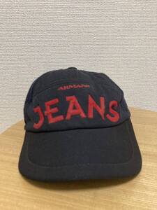 ARMANI JEANS アルマーニ ジーンズ ニット切替キャップ 帽子 CAP 黒×紺 /EURO ロゴ