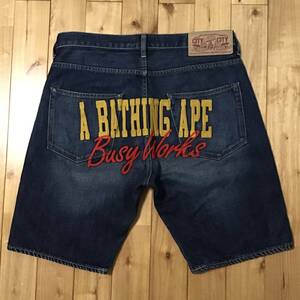 BAPE LOGO 刺繍 デニム ハーフパンツ Lサイズ a bathing ape BAPE denim shorts エイプ ベイプ アベイシングエイプ ショーツ NIGO yt836