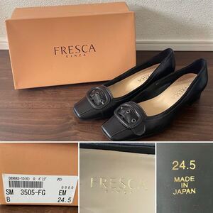 ☆未使用☆銀座ヨシノヤ FRESCA フレスカ☆パンプス☆バックル☆ブラック☆24.5㎝☆日本製☆レディース