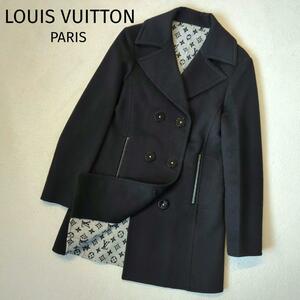 1円～ 希少 Louis Vuitton ルイヴィトン ダブル コート ジャケット ブラック 34 S相当 モノグラム レディース 黒 人気 ハーフ