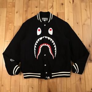 シャーク メルトン スタジャン Lサイズ black a bathing ape BAPE shark varsity jacket エイプ ベイプ アベイシングエイプ WGM z3708