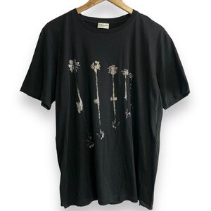 美品 SAINT LAURENT サンローラン ヤシの木 パームツリープリント クルーネック 半袖 Tシャツ カットソー S ブラック