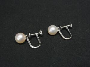 1円 ■美品■ MIKIMOTO ミキモト 本真珠 アコヤ真珠 パール 約7mm SV925 ネジ式 イヤリング アクセサリー レディース シルバー系 FL2708