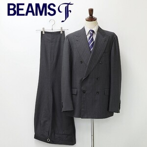 新品◆BEAMS F ビームスF ストライプ柄 シルク混 ダブル スーツ セットアップ グレー 58/6R