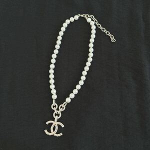 1円〜美品/CHANEL /シャネル /ネックレス /パール /ココマーク/シルバー系 /刻印あり/ラインストーン /希少品