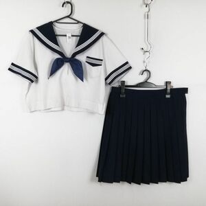 1円 セーラー服 スカート スカーフ 上下3点セット 大きいサイズ 特大 夏物 白3本線 女子 学生服 中学 高校 白 制服 中古 ランクC EY1903