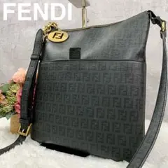 【美品】 FENDI ショルダーバッグ ズッキーノ PVC チェーン グレー