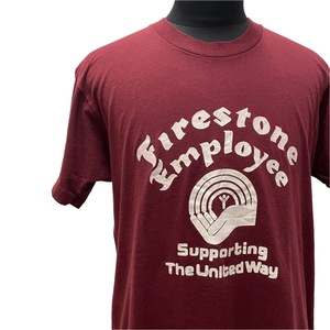 USA古着 80s Firestone Employee プリント Tシャツ アメリカ製 XLサイズ エンジ /The United Way 企業 80年代 SCREENSTARS オールド ポリ混